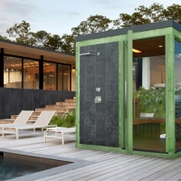 Aussensauna mit Gartendusche, Design Sauna in RAL-Farben, Maßanfertigung Kärnten